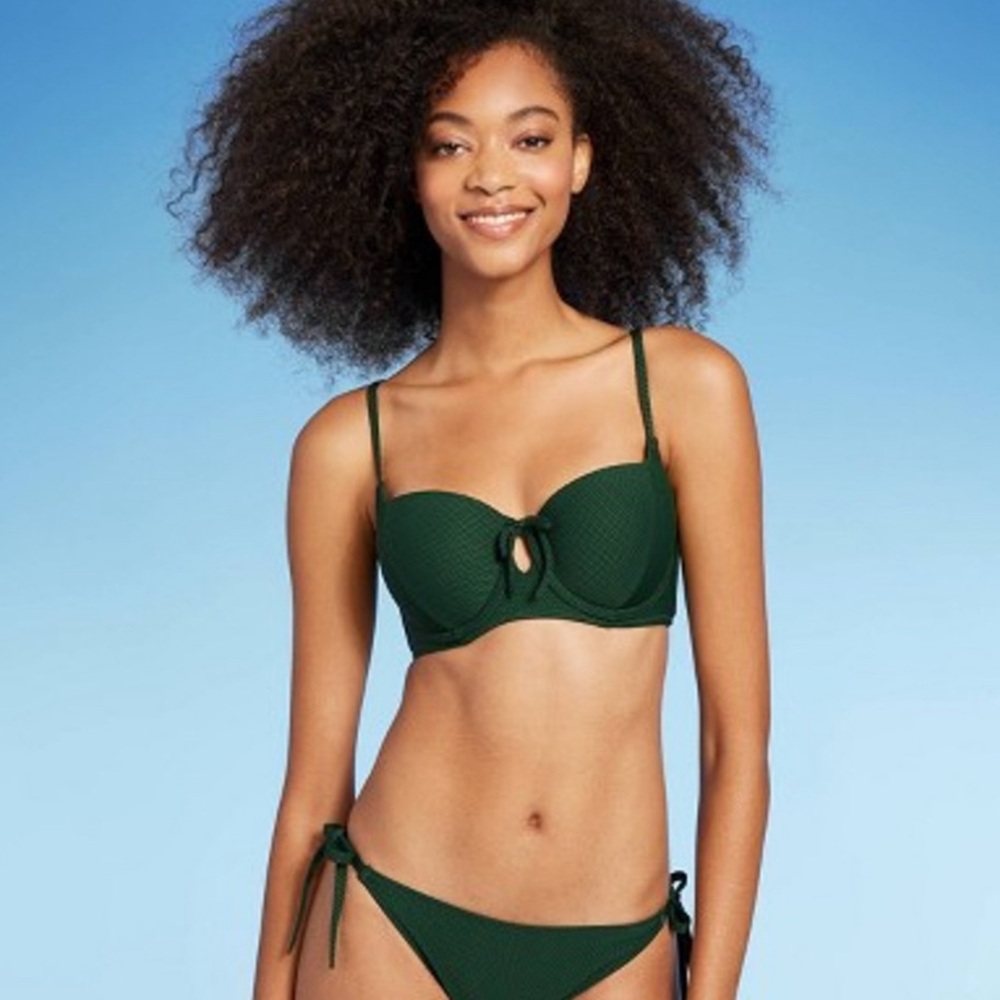 Shade & Shore Keyhole Bikini Top & Bottom | Dark Green | 32 DDD | M | NWT
